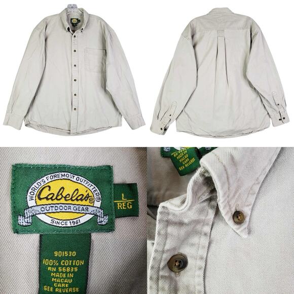 Cabelas Heavy Canvas Shirt Men's Size Large L Khaki Long Sleeve Button Down - Picture 1 of 11